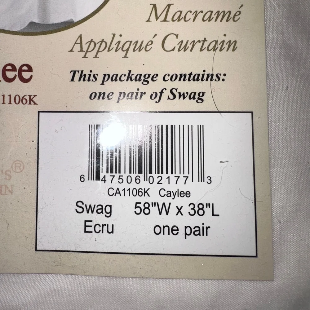 NIP Today's Curtain Caylee Macrame Appliqué Curtain Swags 58 x 38L #CA1106K